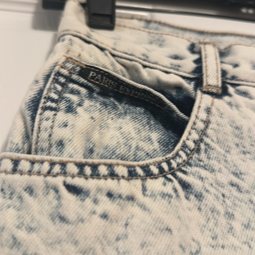 Vtg Paris Express Acid Wash Denim Fringe Skirt - Picture 4 of 6